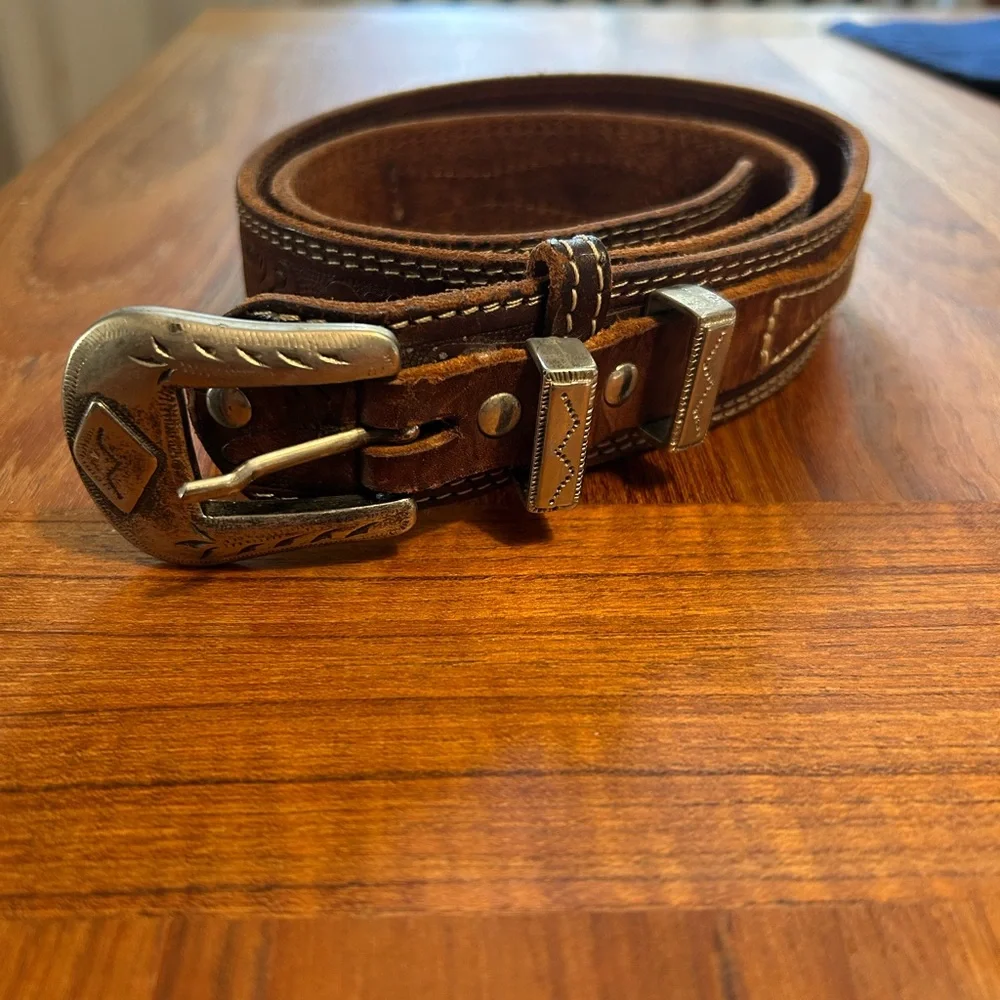Brown Leather Men's Belt - Picture 1 of 2